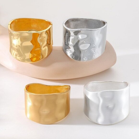 Bangle Bracelets for Women | 14K Gold Plated Trendy Wide Bracelets | Hinged Arm - Picture 6 of 8